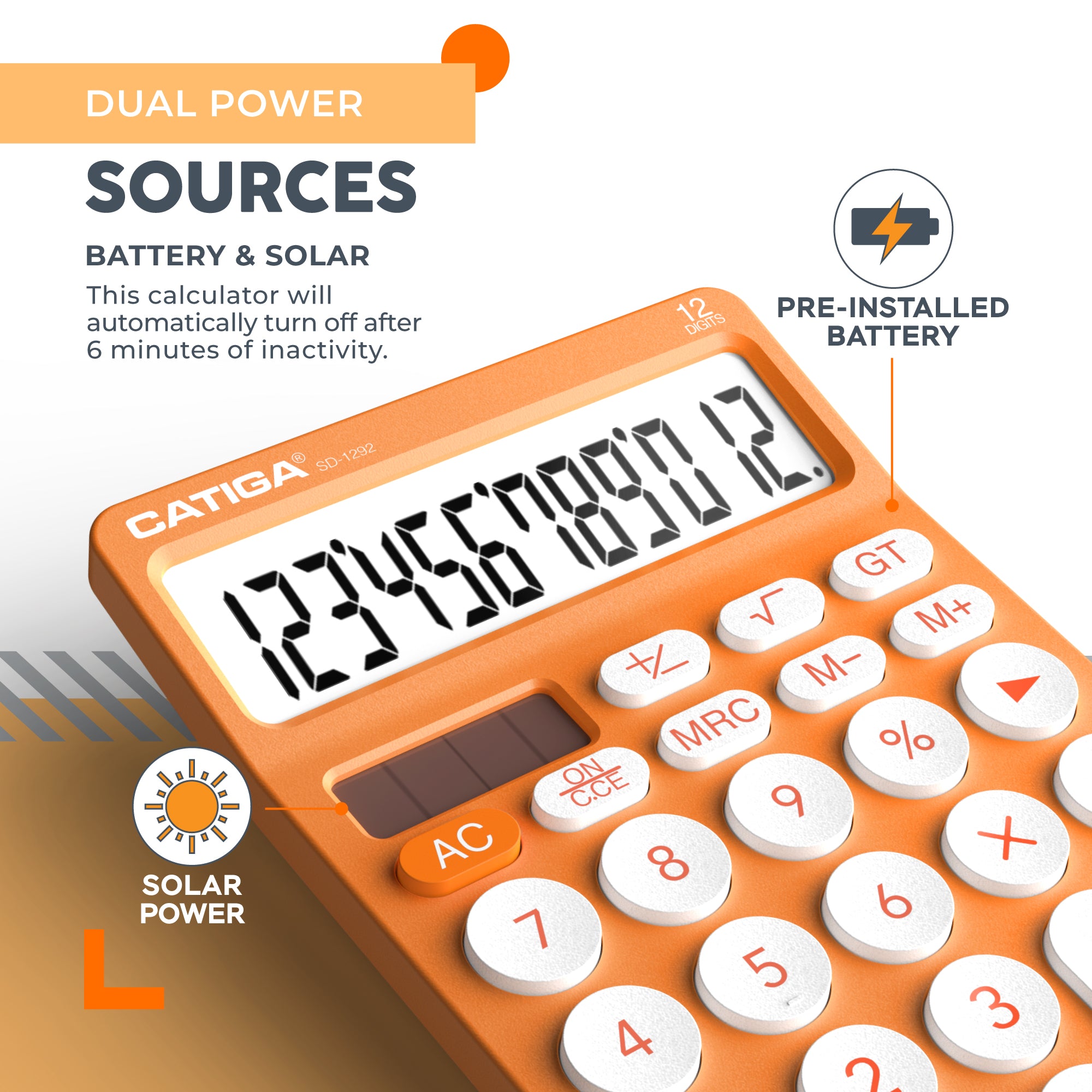 Catiga SD-1292 stolní kalkulačka oranžová 12místná