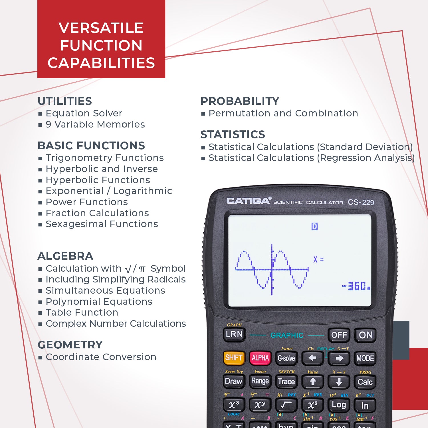 Catiga CS-229 vědecká kalkulačka s grafem černá