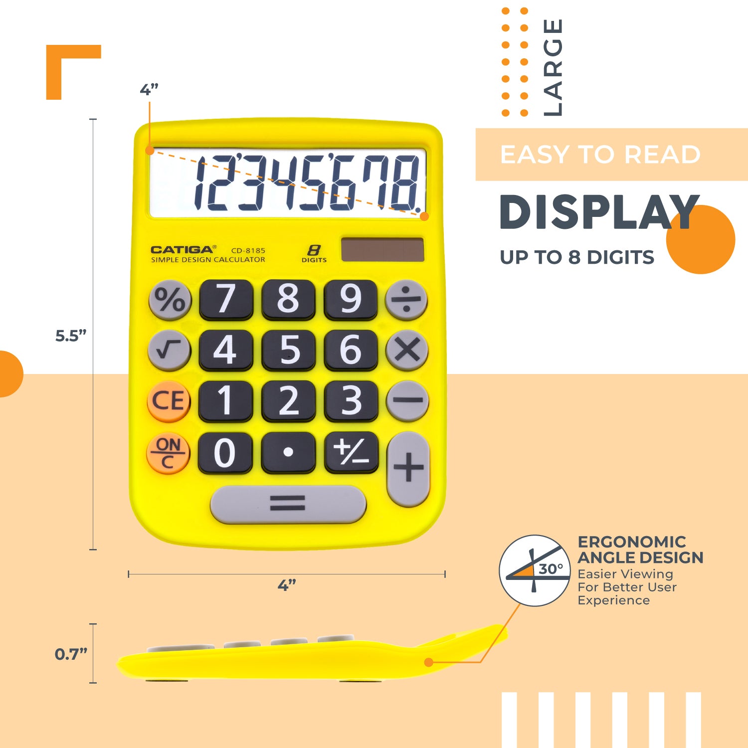 Catiga CD-8185 kalkulacka 8mistna zluta solarni