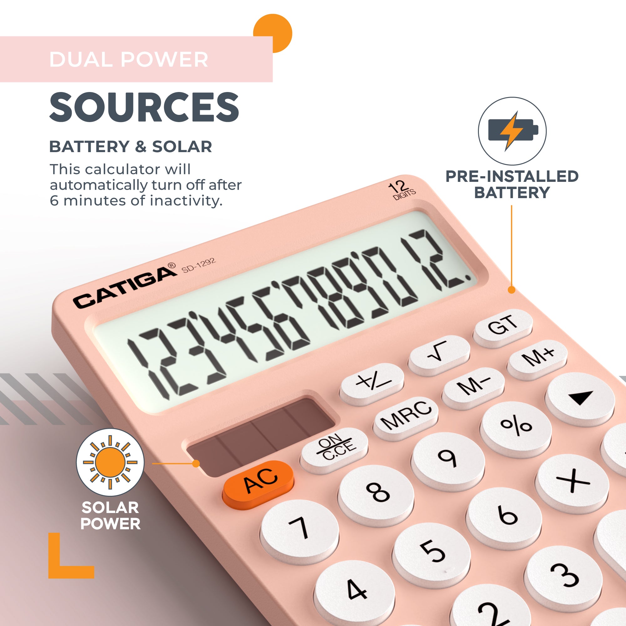 Catiga SD-1292 stolní kalkulačka 12místná růžová