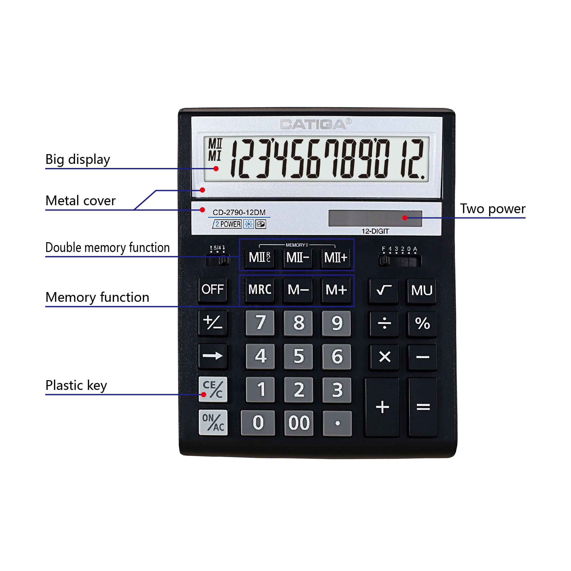 Catiga CD-2790-12DM kalkulacka 12mistna s 2 pameti