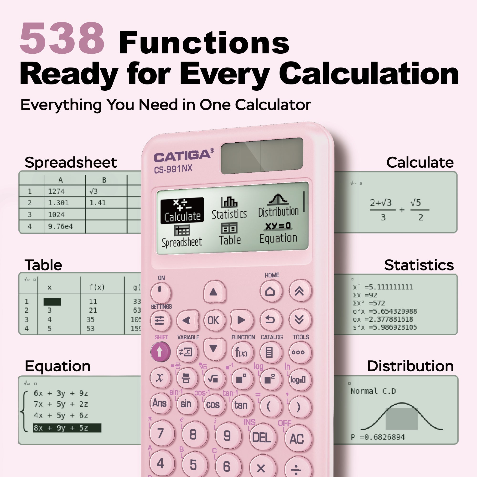 Catiga CS-991NX vědecká kalkulačka růžová 538 funkcí