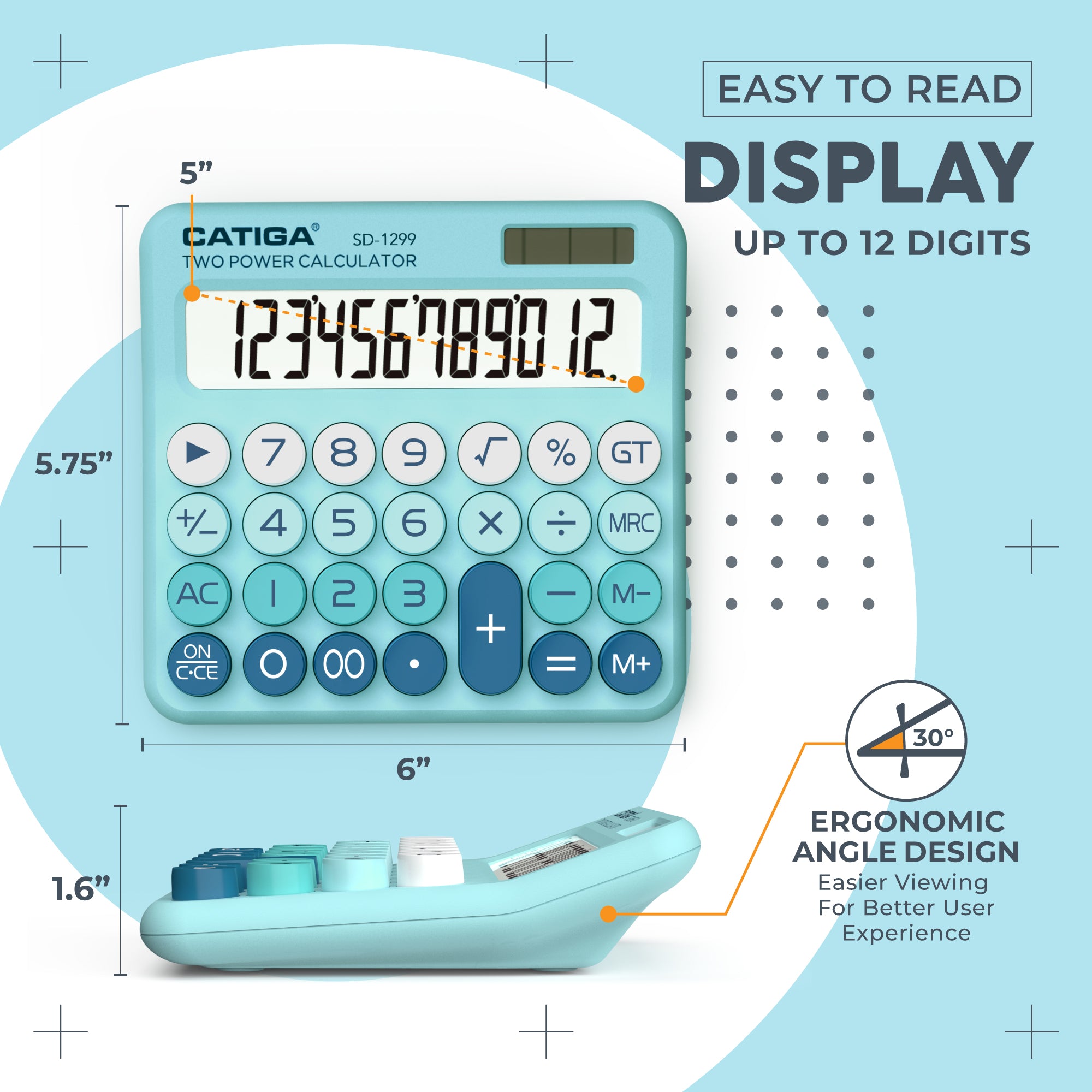 Catiga SD-1299 kalkulačka aqua blue 12místná retro