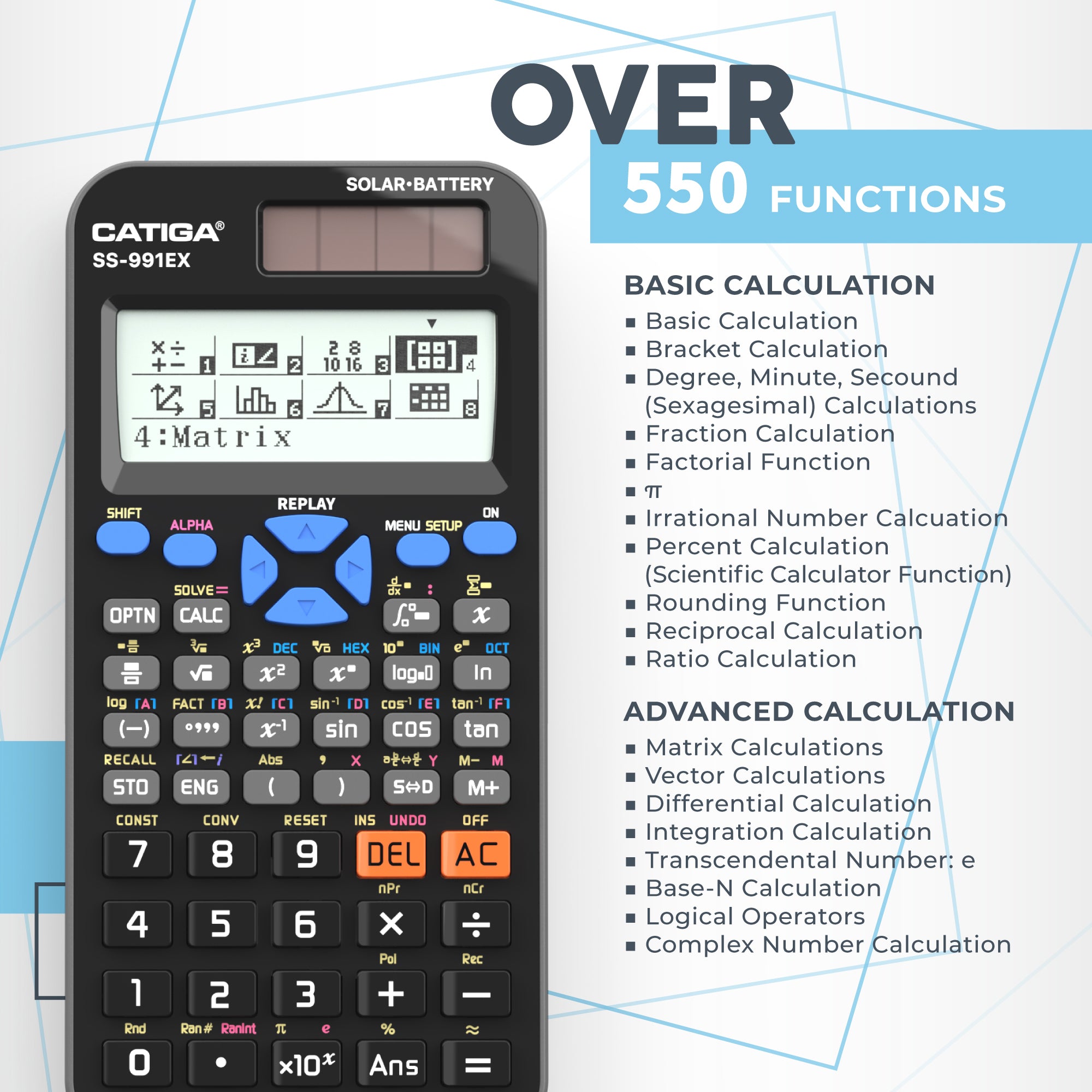 Catiga SS-991EX vědecká kalkulačka 552 funkcí